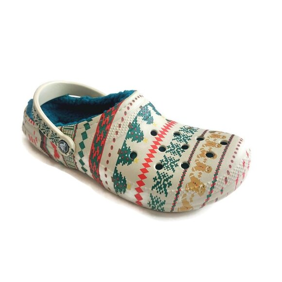 CROCS Other - CROCS Classic Lined Fair Isle Slip On Clogs Mens 10 Womens 12 Sandals Bone Multi
